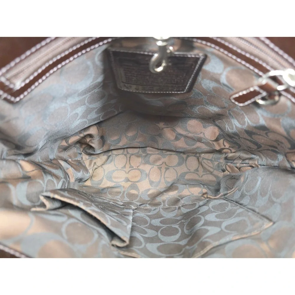 Coach Hamptons Buckle Tote Brown Suede Leather Shoulder Bag J3Q-9784